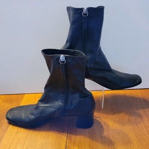 Zara Black Leather Block Heel Zipper Ankle Bootie - EU 41/US 10.5